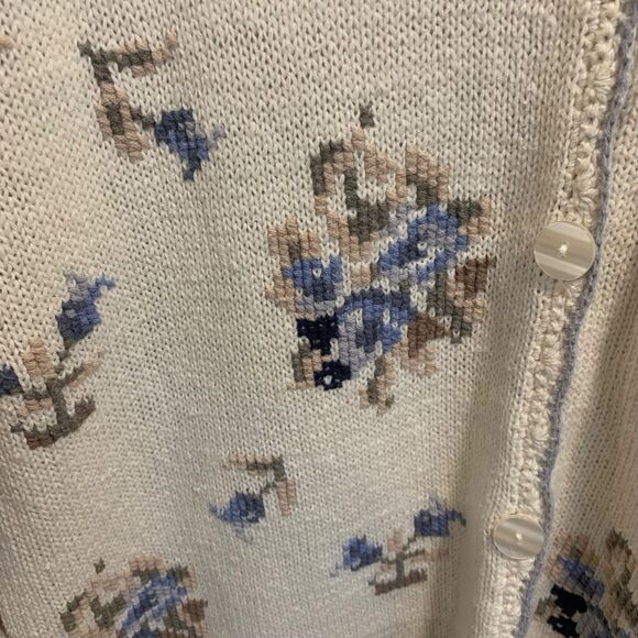 Vintage Weathervane Womens Handknit Crochet Trim Button Up Cardigan M Floral - Picture 2 of 8
